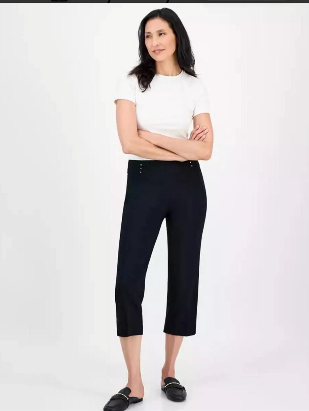 J&M Stretchy Embellished CAPRIS black With Stones On Bottom Size LARGE